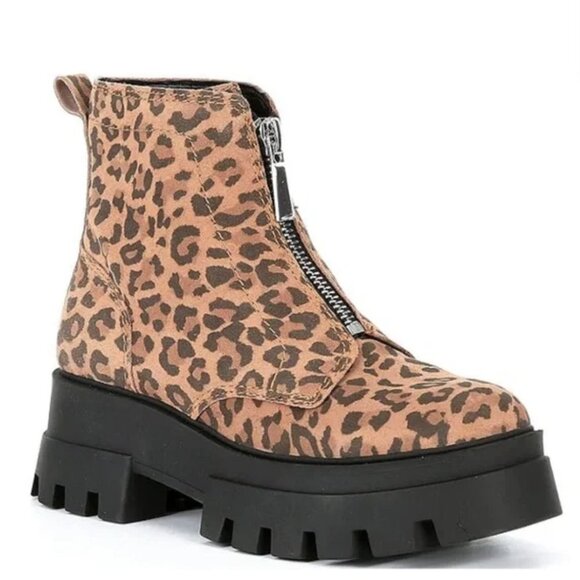 NEW Gianni Bini All-Star Leopard Print Leather Chunky Lug Sole Platform Booties - Picture 1 of 2